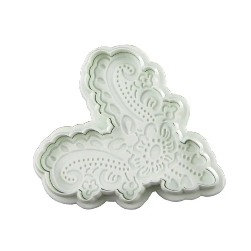 3 Découpoirs coeurs cachemire poussoir - Accessoires pâte à sucre 