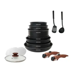 Am1502 Batterie De Cuisine 15 Pieces - Poignee Amovible Effet Bois - T 