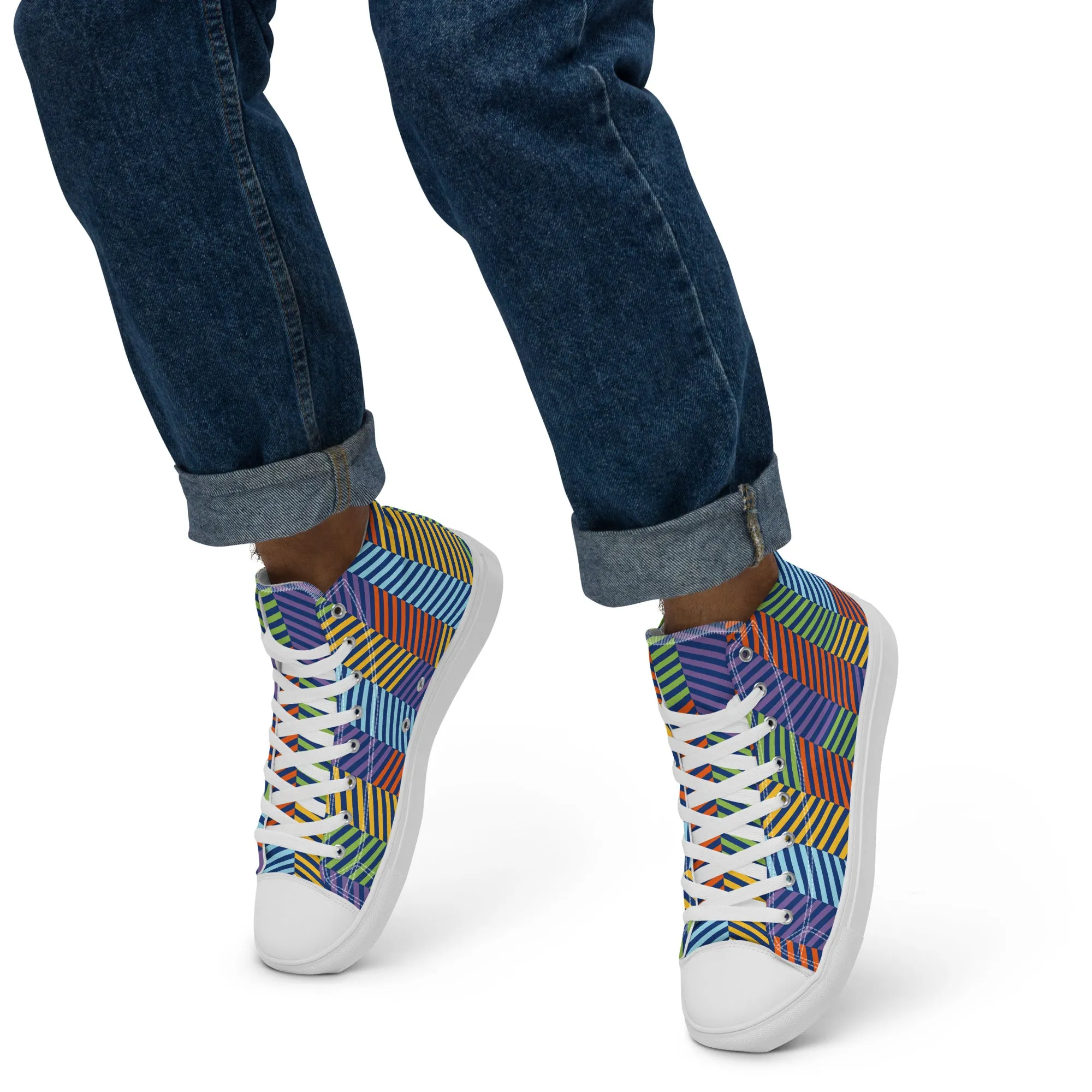 Baskets hautes en toile homme Stries multicolores