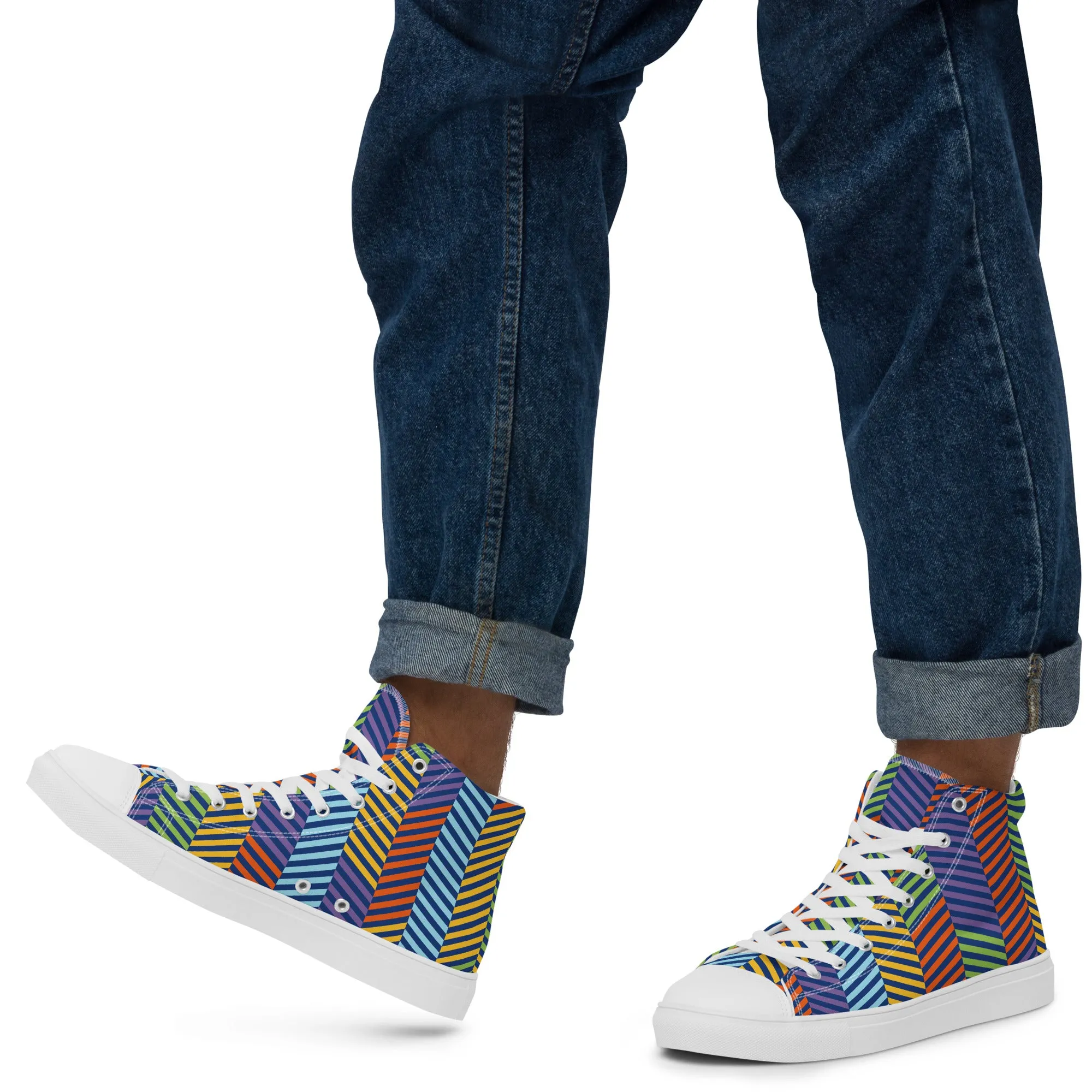 Baskets hautes en toile homme Stries multicolores