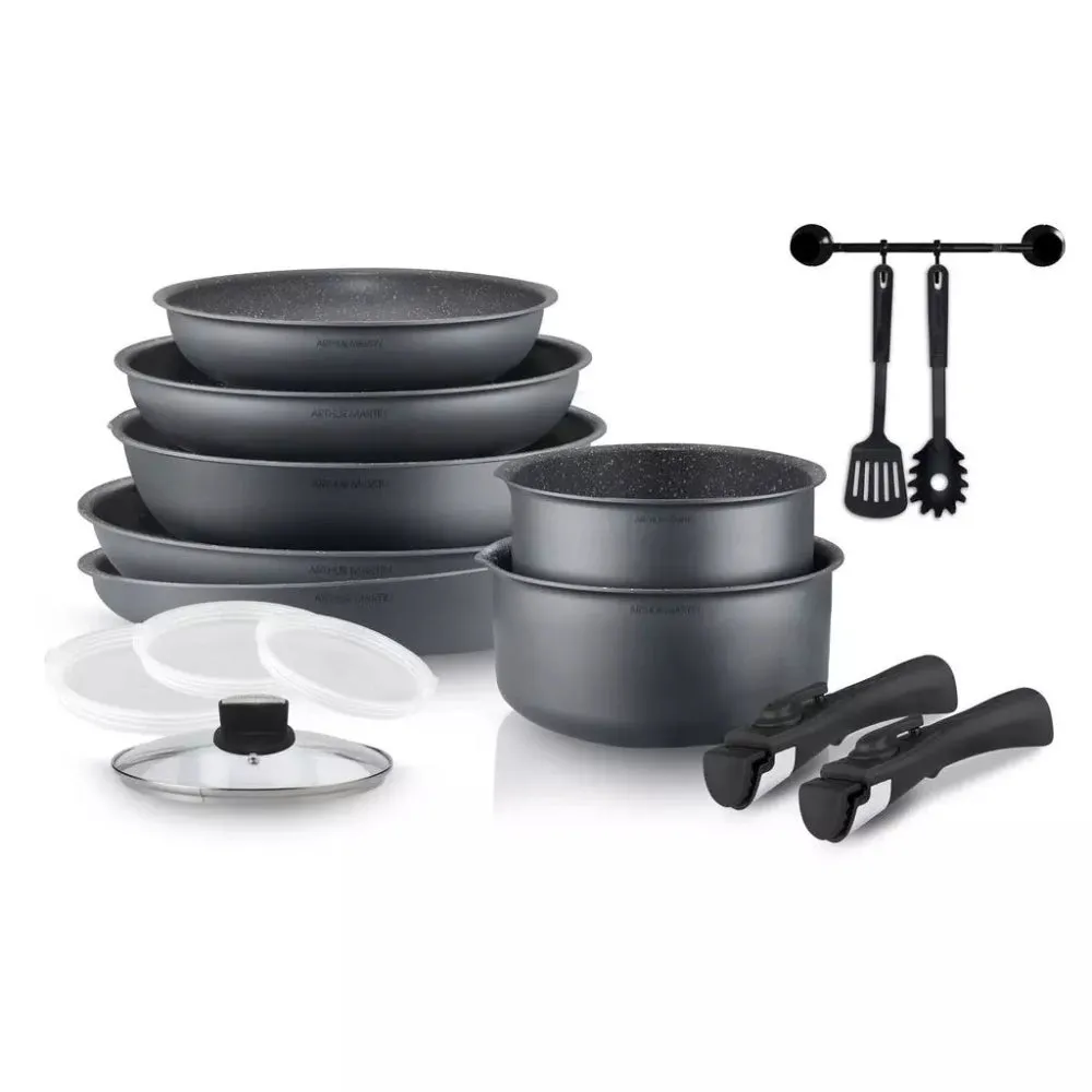 Batterie de Cuisine 15 Pièces Arthur Martin Poêles et Casseroles Gris  