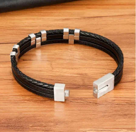 Bracelet tendance en cuir véritable noir 12