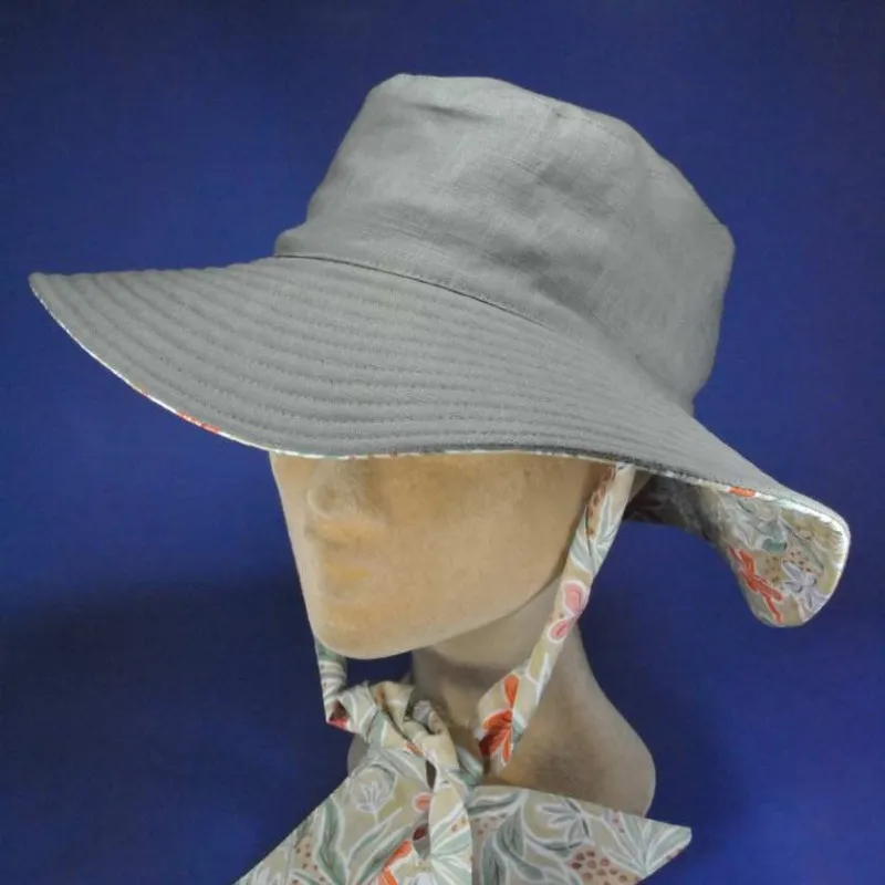 Capeline 100% lin olive | Chapeau femme chic été très grand bord