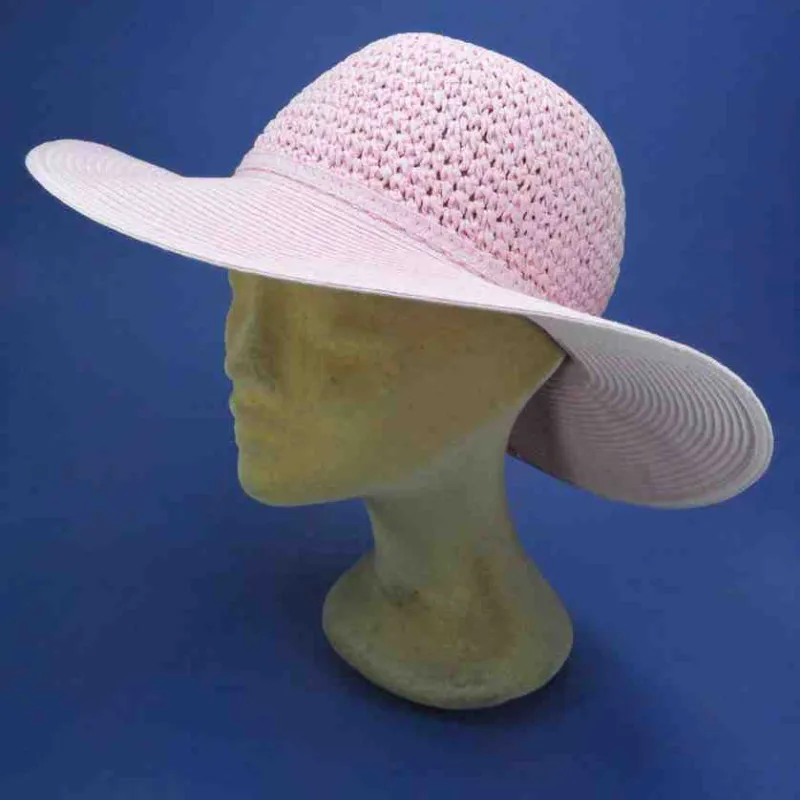 Capeline anti-UV à grands bords couleur rose | Chapeau d'été femme