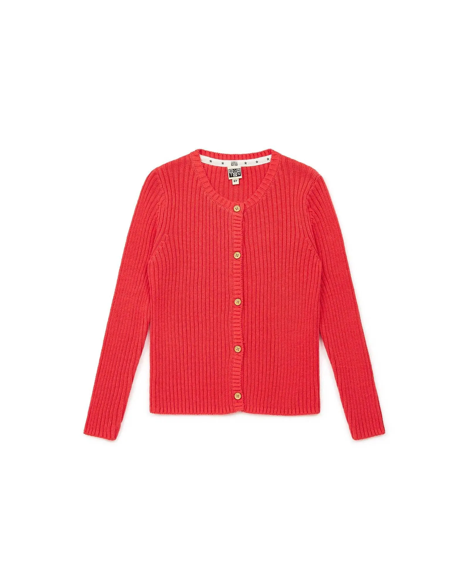 Cardigan - Mouton rose en tricot côtes