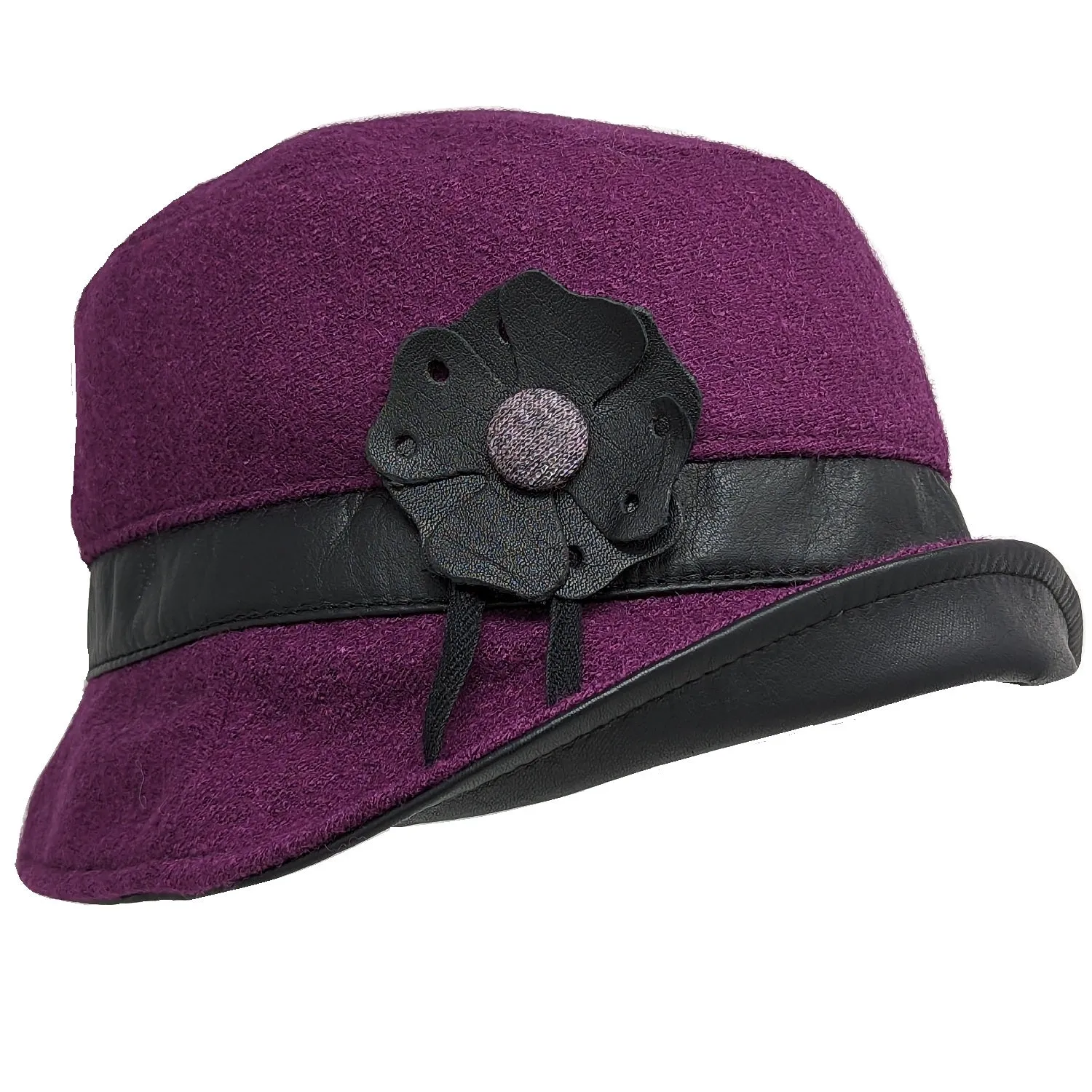 Chapeau bob en laine bouillie et cuir