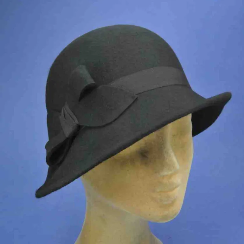 Chapeau cloche noir en feutre de laine | Chapeau rétro femme