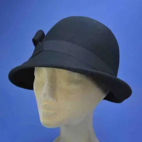 Chapeau cloche noir en feutre de laine | Chapeau rétro femme