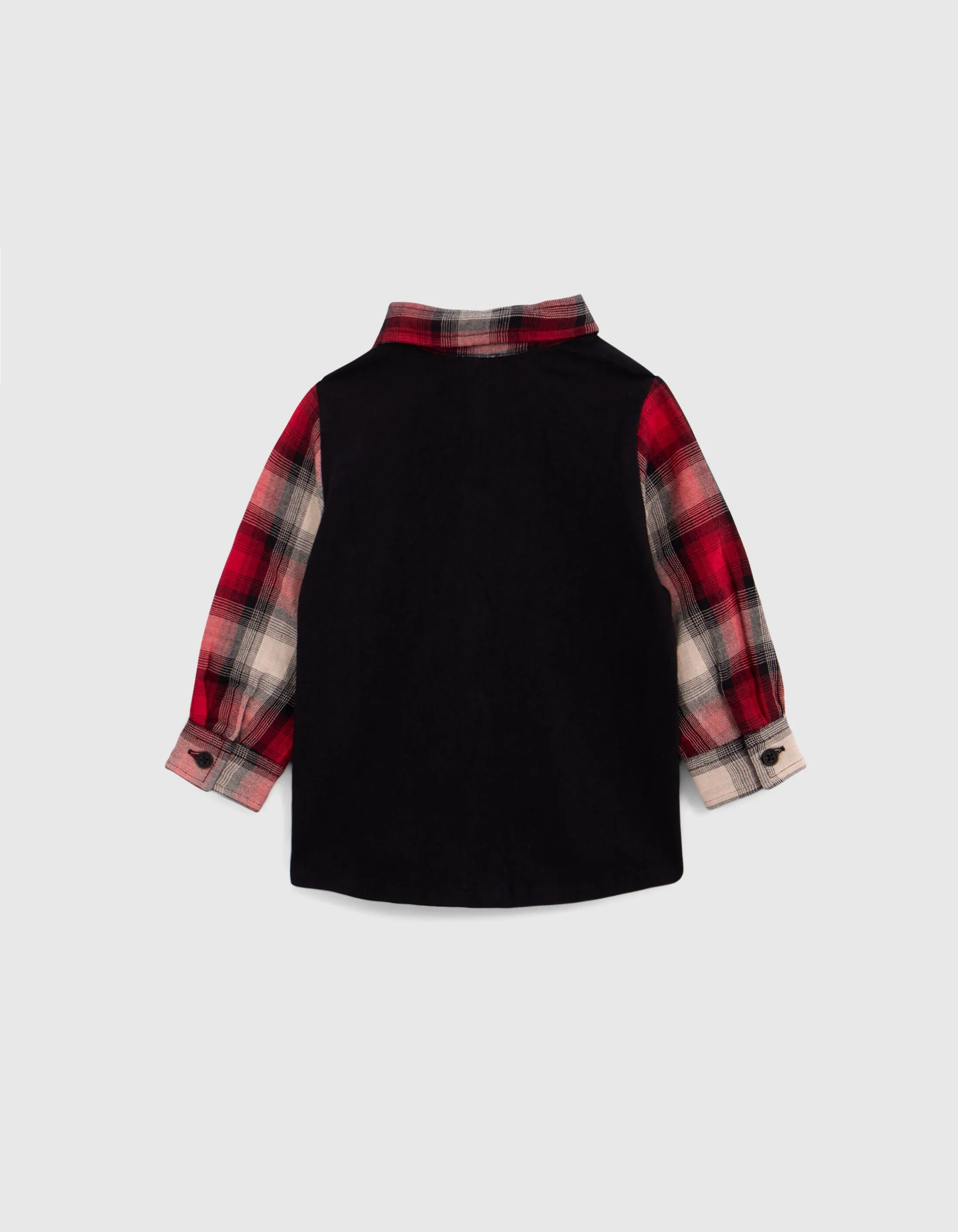 Chemise bi-matière rouge motif carreaux bébé garçon