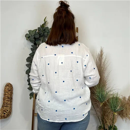Chemisier Maëlle Coeurs Été Blanc - Bleu Clair
