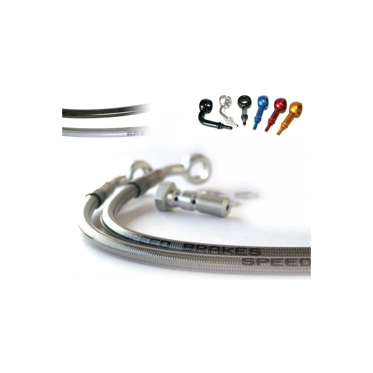 Durite de frein avant TECNIUM - Couleurs de durite et de raccords au choix - 125 KX 2004-2005, 250 KX, KX F 2004