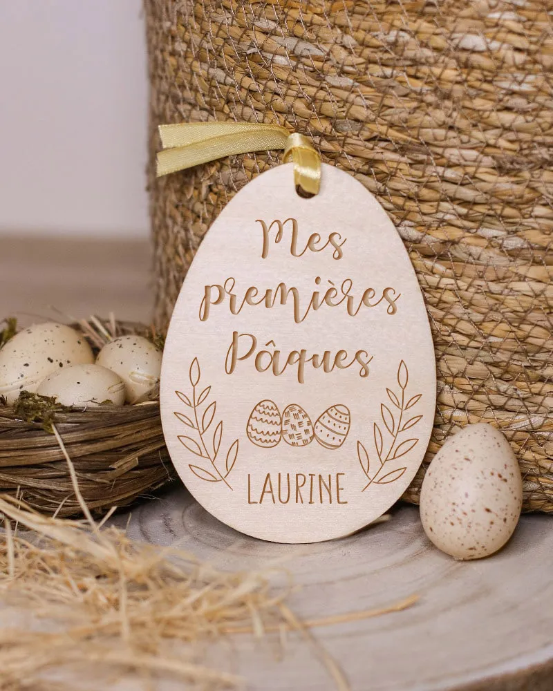 Décoration bois Pâques personnalisée "Mes premières Pâques" - Oeuf de Pâques
