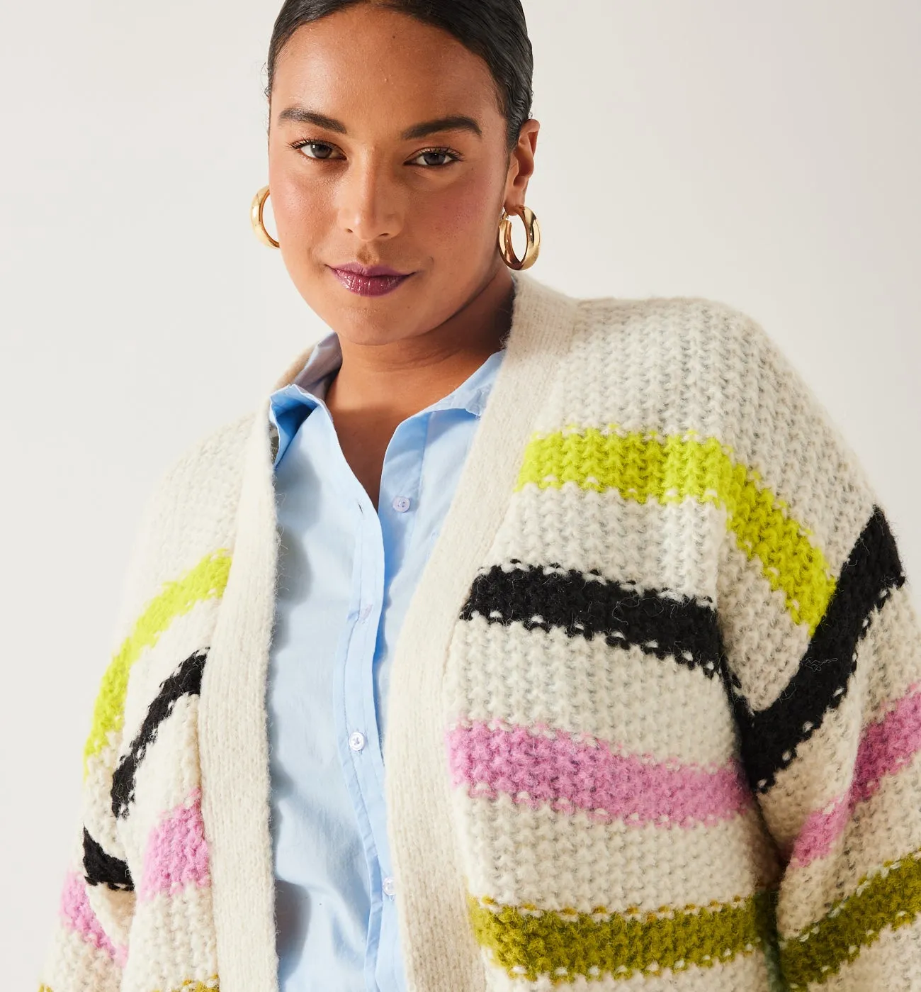 Gilet rayé oversize Femme - Rayures multicolores