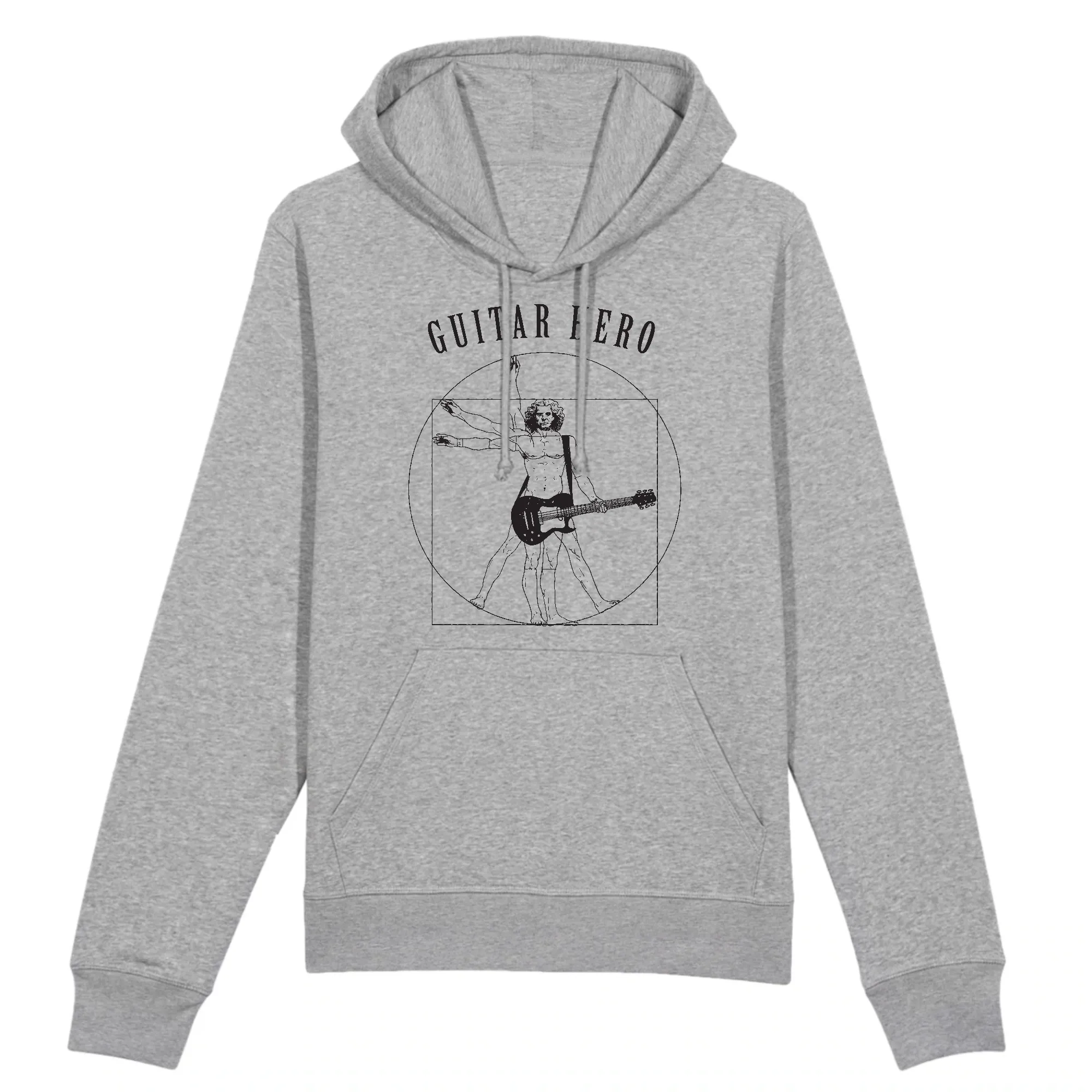 Guitar Hero - Homme de Vitruve avec Guitare de Léonard De Vinci - Sweatshirt à capuche Coton bio 100 % - Imprimé FR
