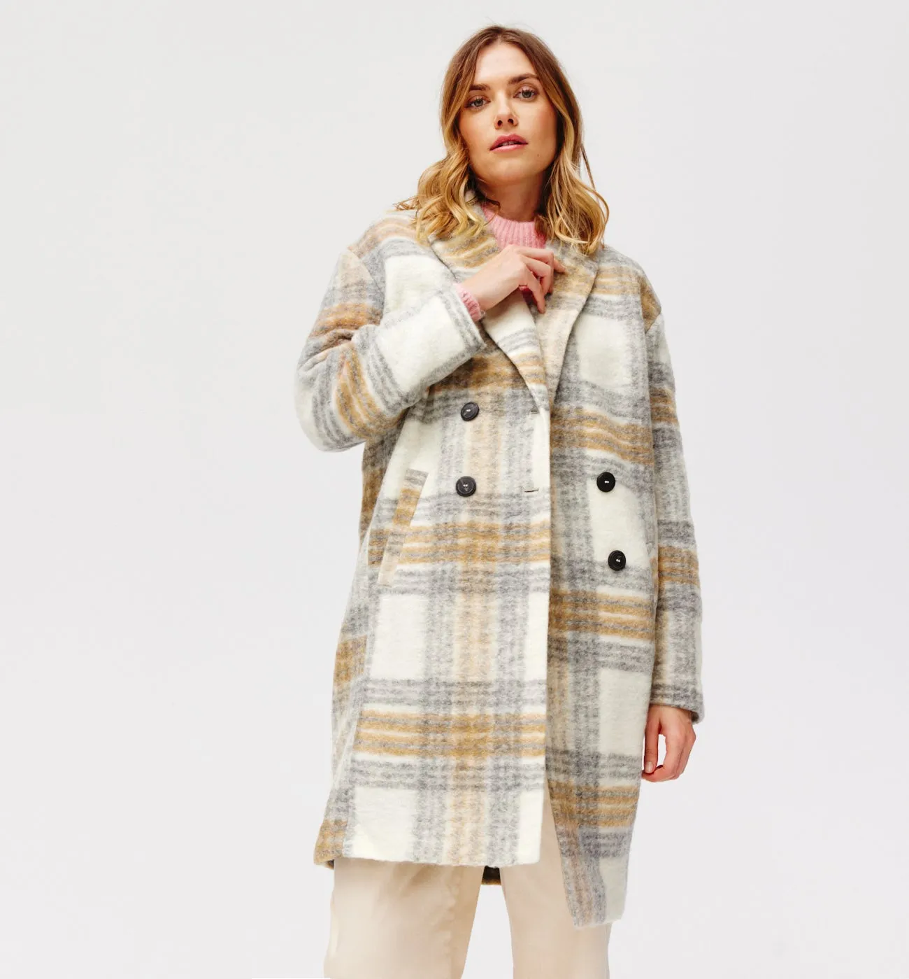Manteau en laine CARMEN - Carreaux écrus