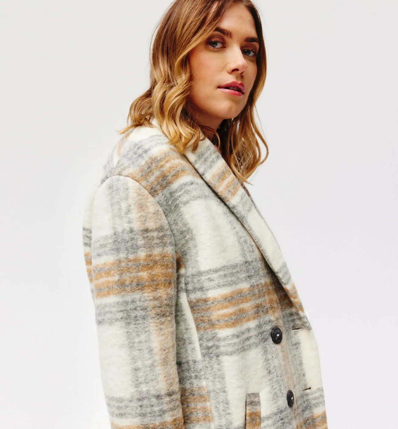 Manteau en laine CARMEN - Carreaux écrus