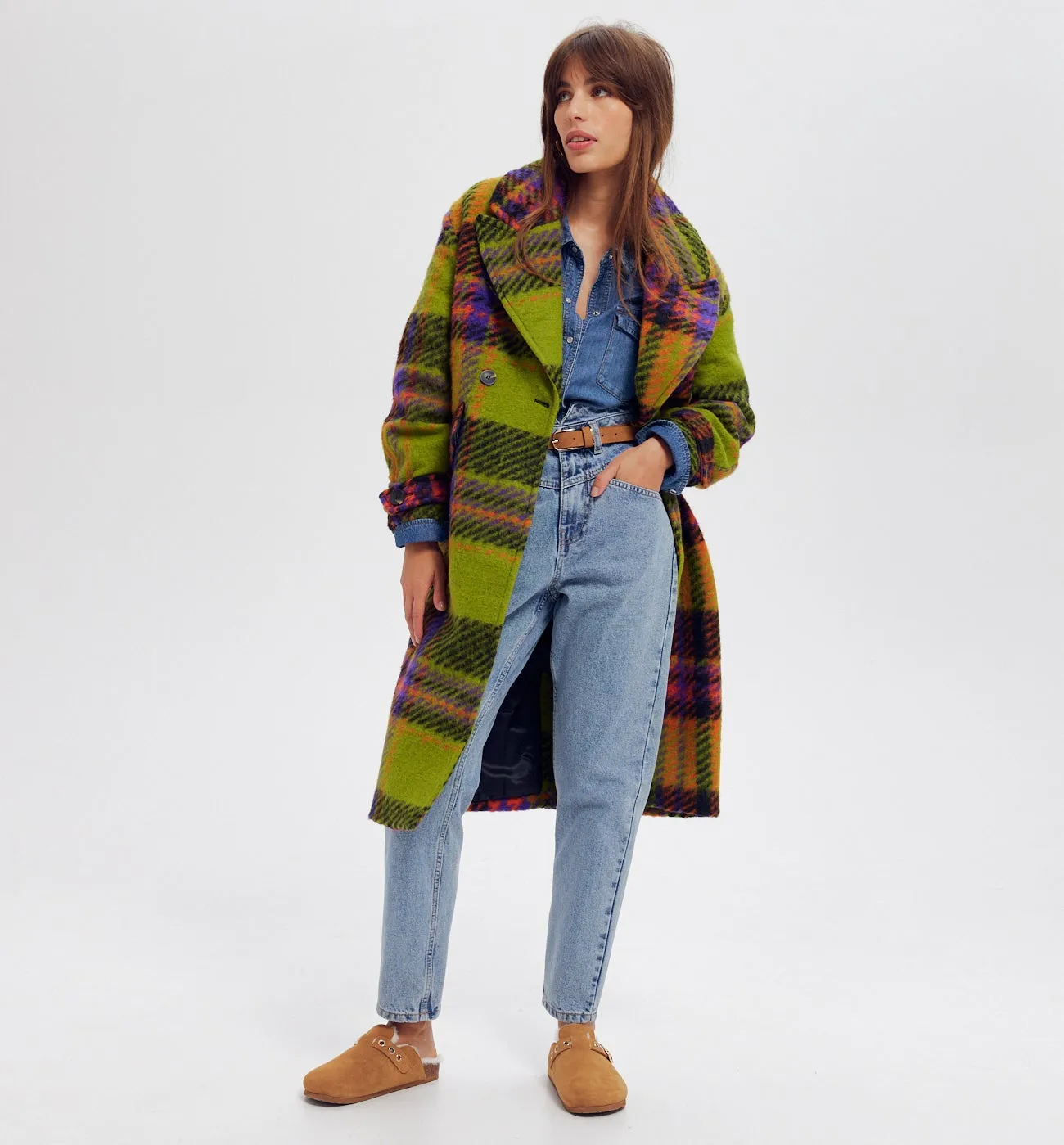 Manteau en laine SIMONE - Carreaux multicolores
