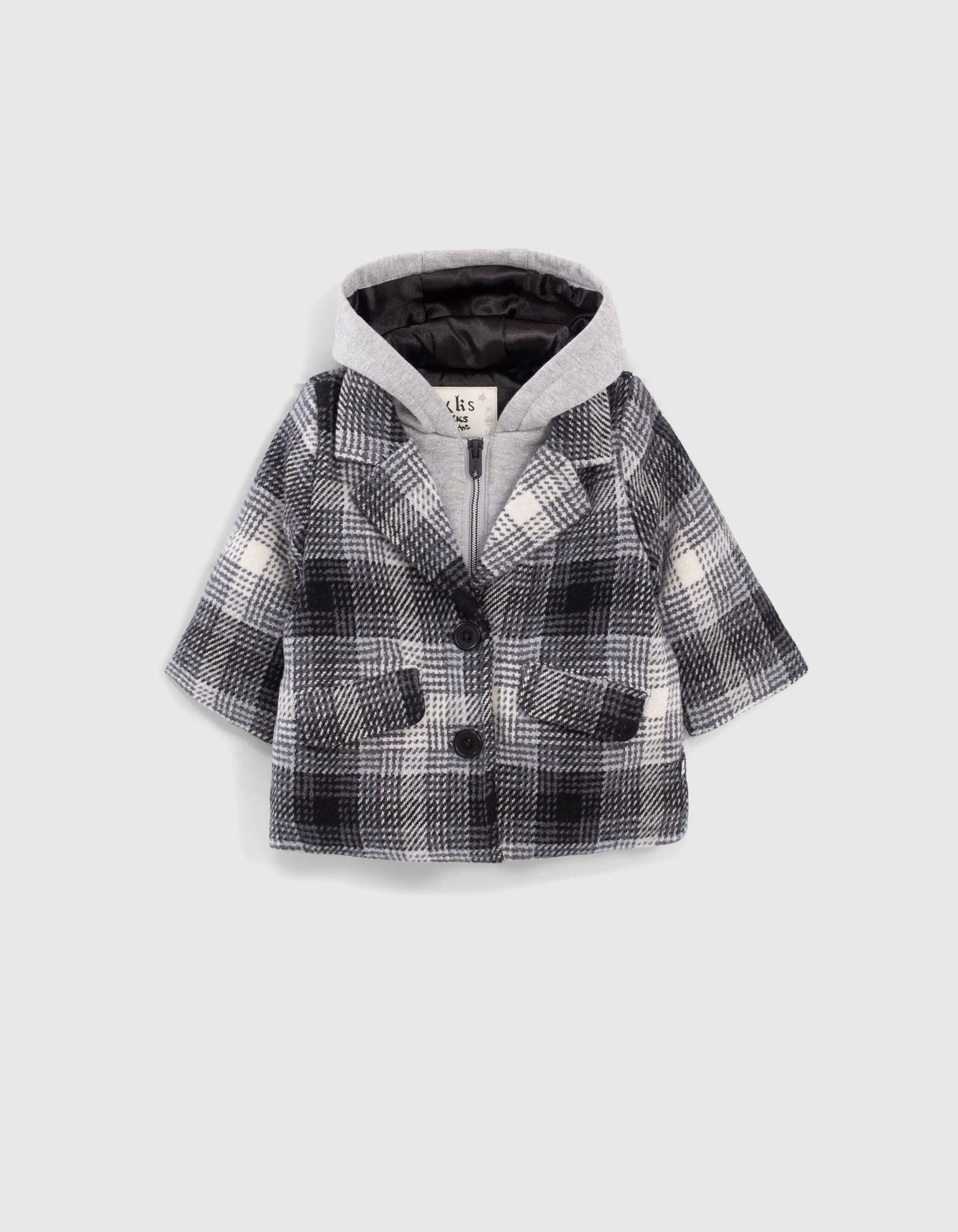 Manteau noir carreaux et parmenture molleton bébé fille