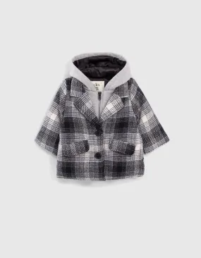 Manteau noir carreaux et parmenture molleton bébé fille