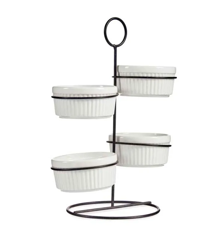Présentoir apéritif 4 ramequins porcelaine blanche
