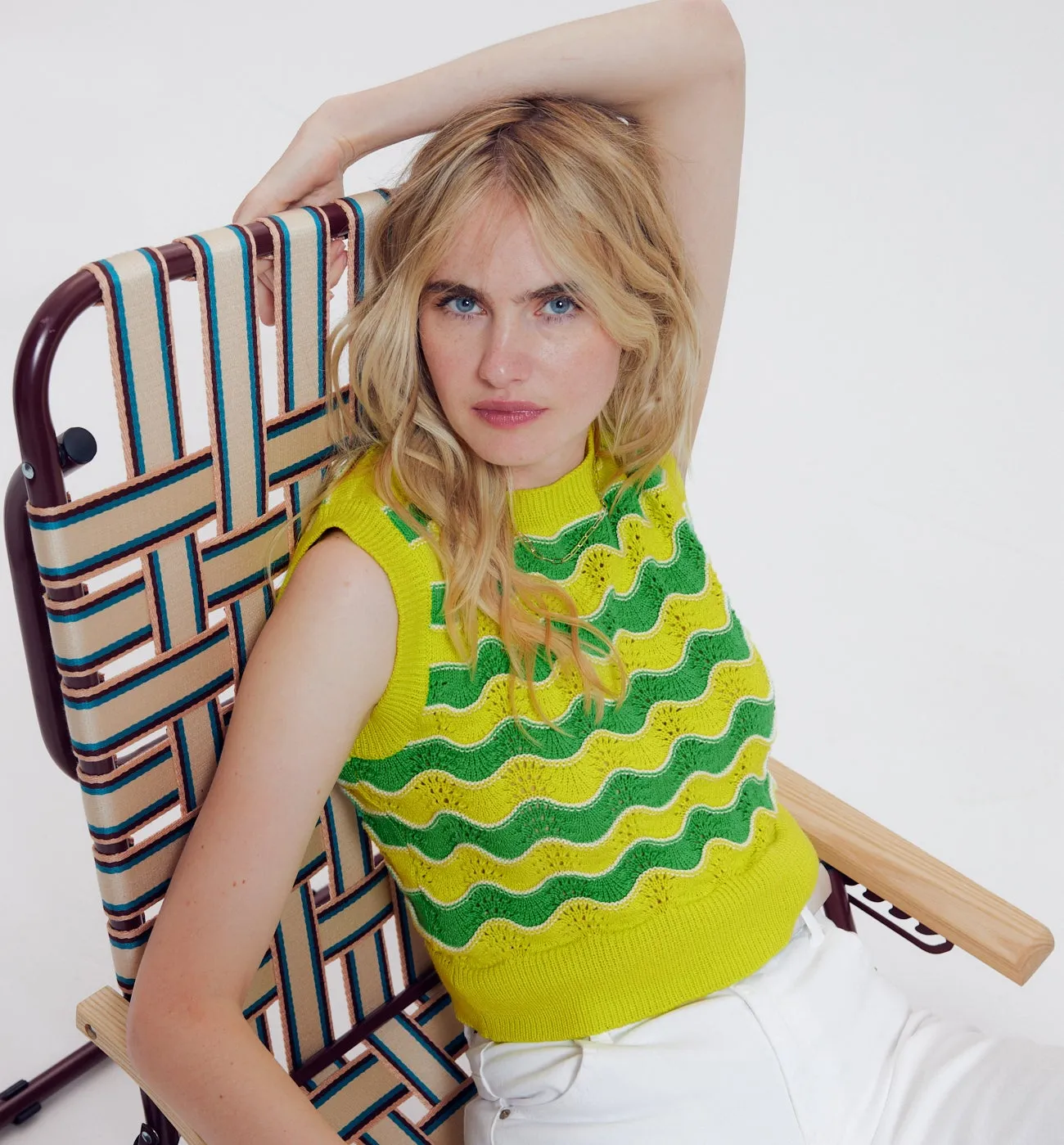 Pull sans manches en crochet - Rayures multicolores