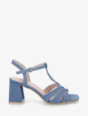 Sandales torsadées à talon carré - Bleu denim