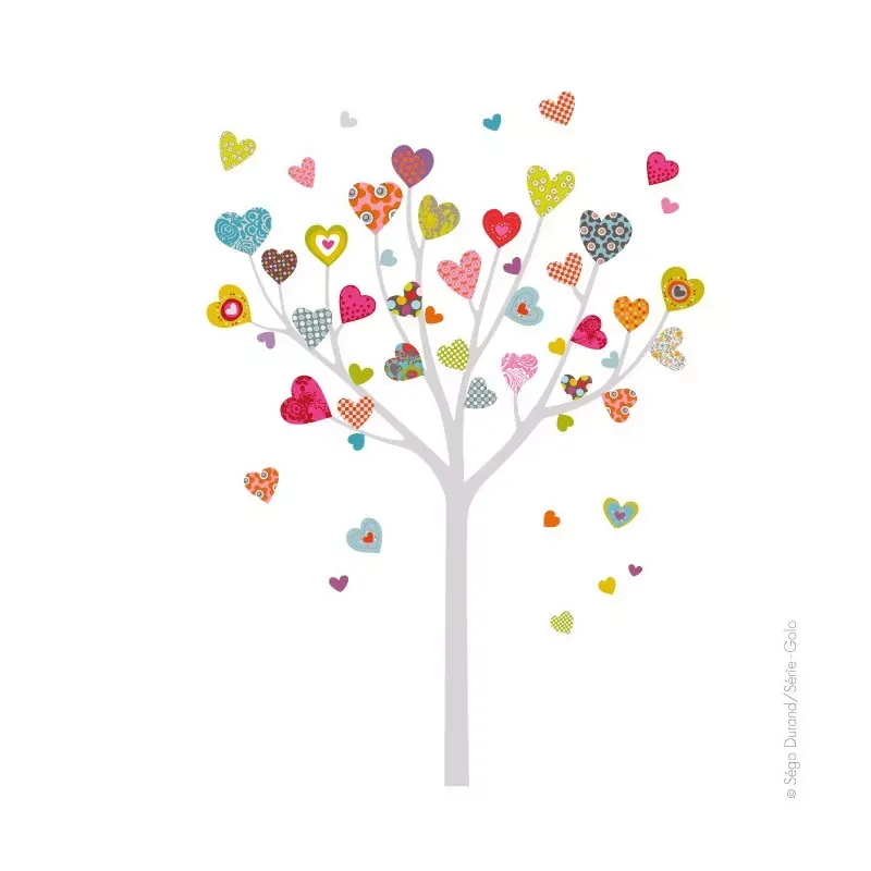 Sticker pour enfant arbre à cœurs multicolores