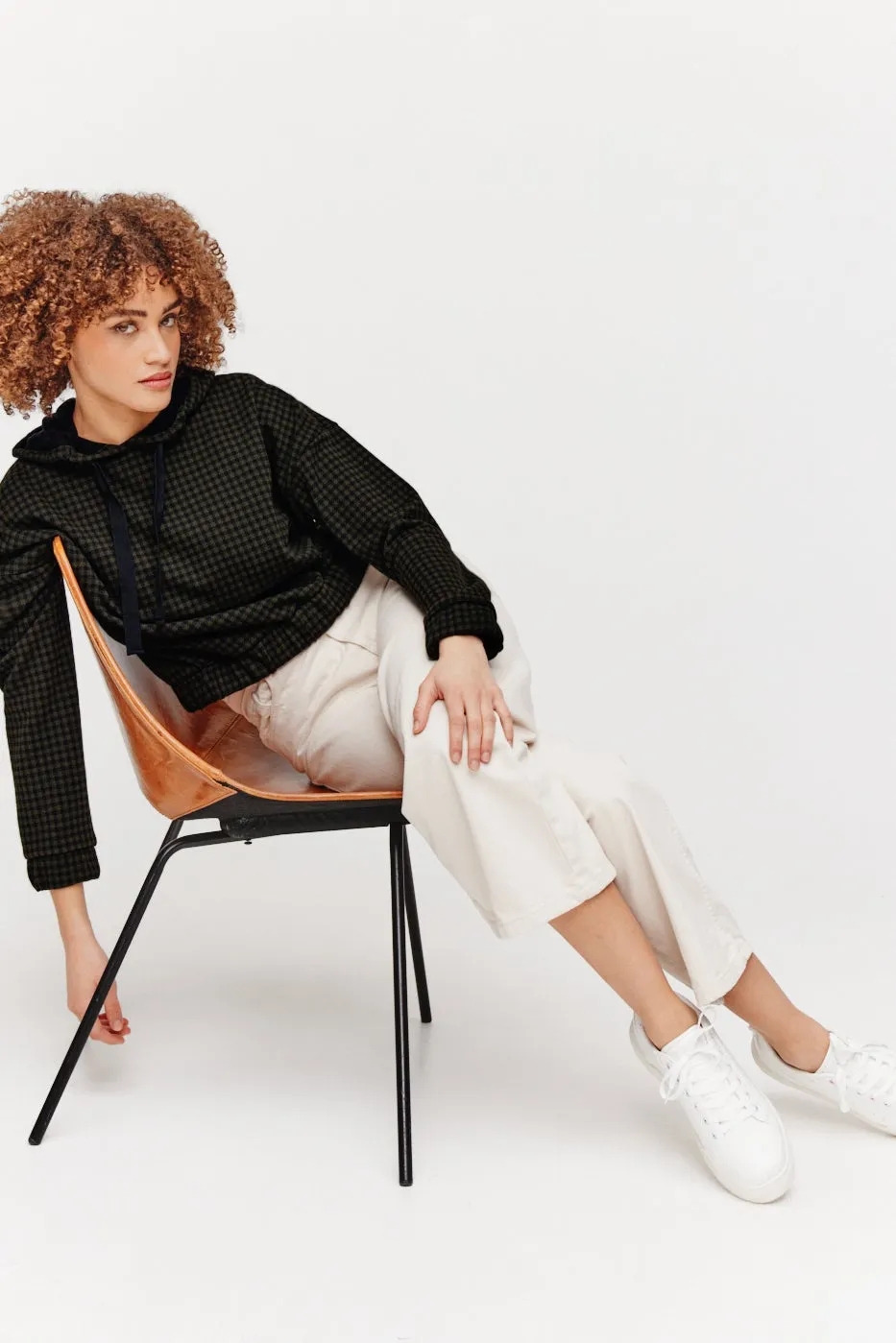Sweat-shirt à capuche Femme - Carreaux kaki