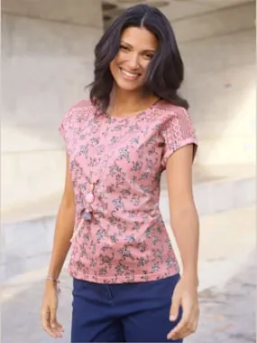 T-shirt à encolure ronde mancherons tendance