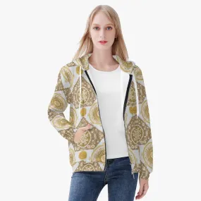 Veste à capuche zippée AOP pour femme Motif doré (221)