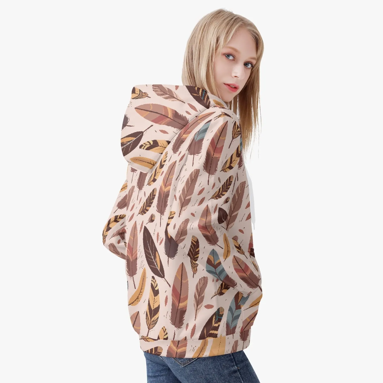 Veste à capuche zippée AOP pour femme  Motif plumes (221)