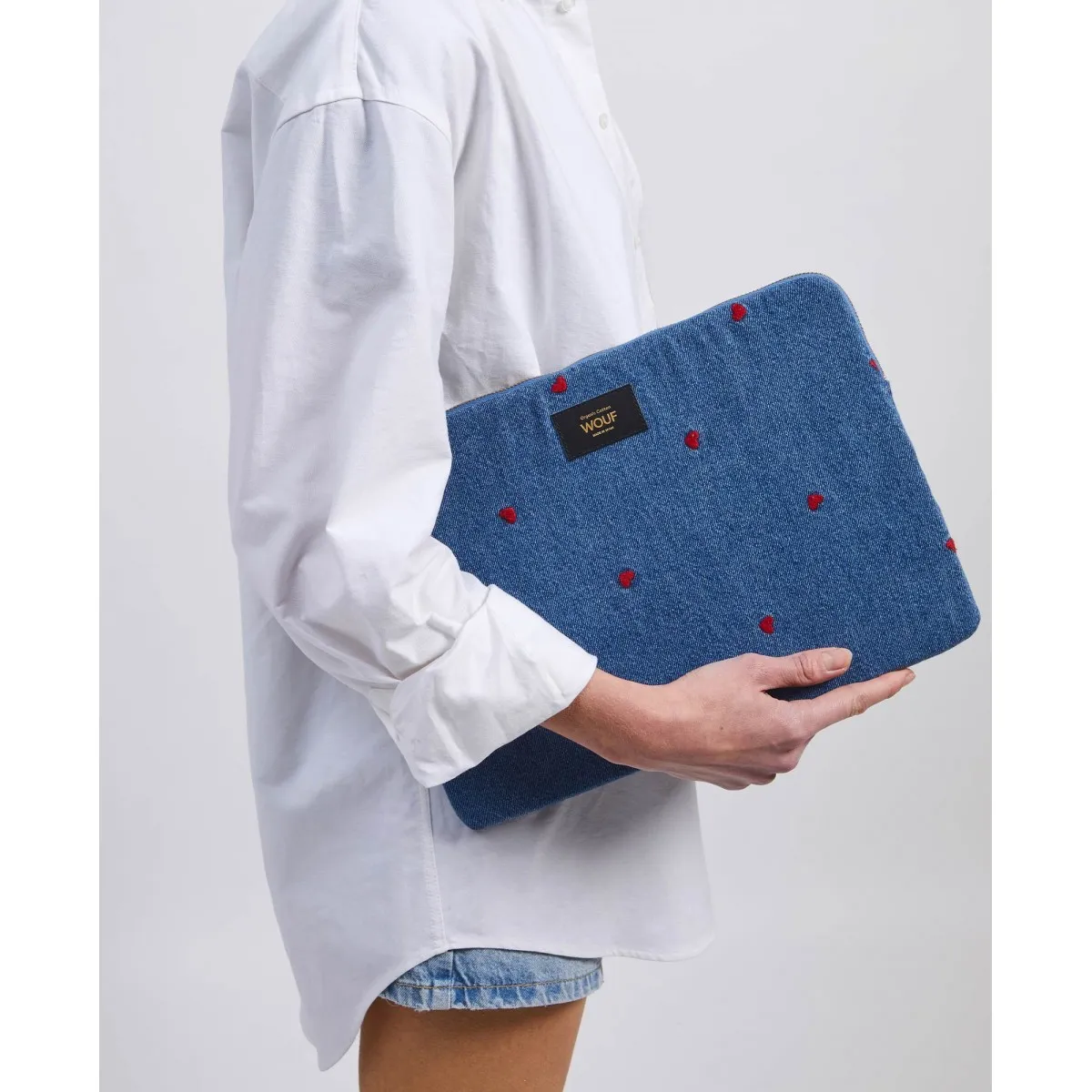 Wouf - Housse denim et coeurs pour ordinateur 13" 14"